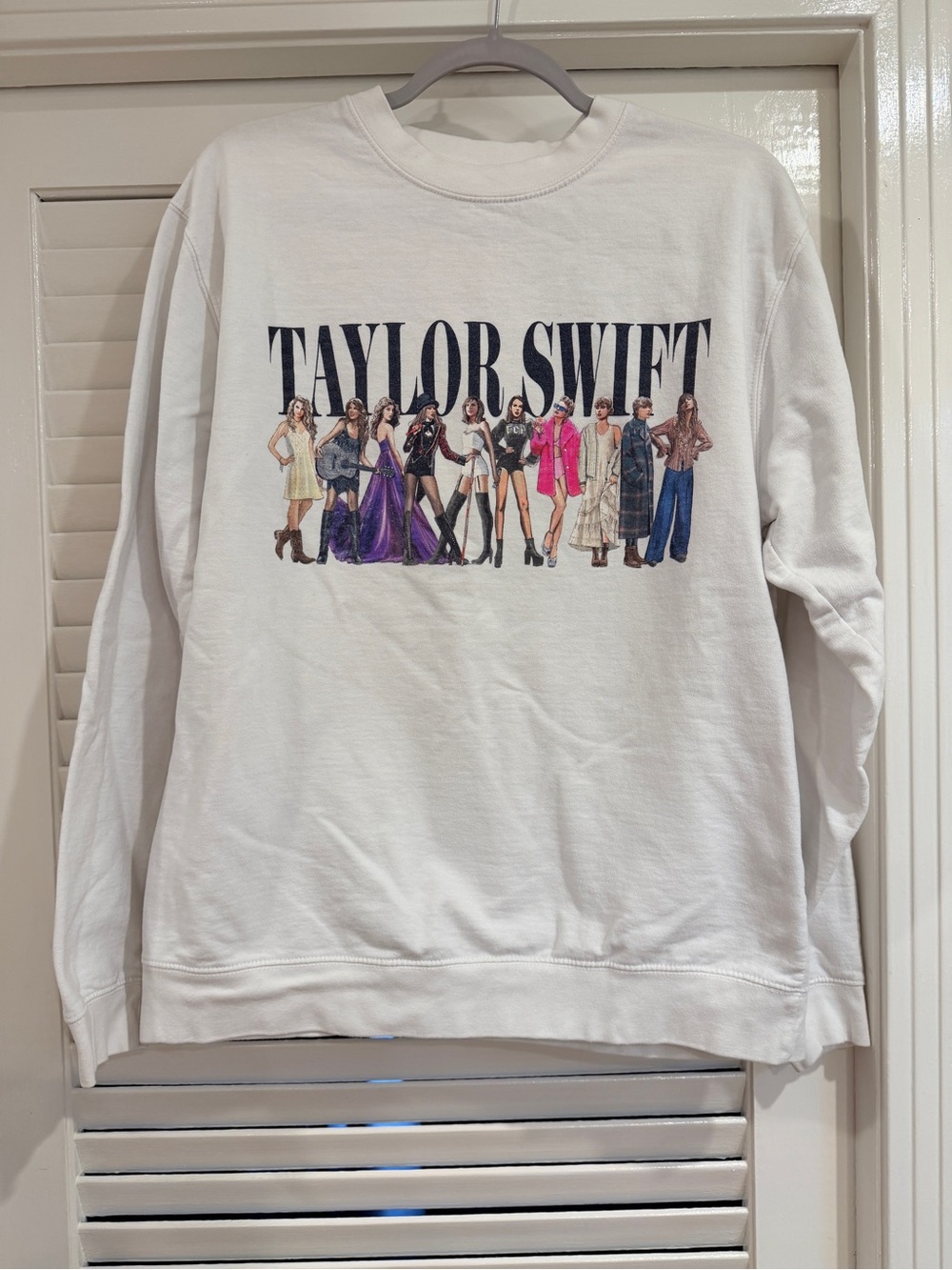 Taylor Swift White Graphic Sweatshirt with Multi-Color Figure Print